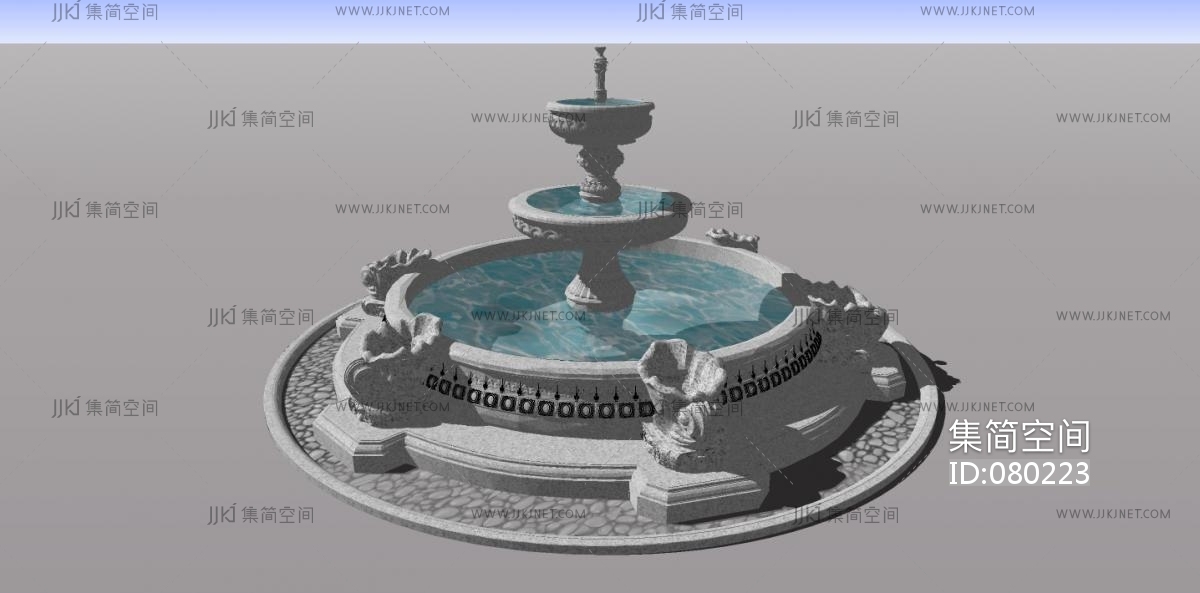 32欧式庭院喷泉 欧式雕花水晶喷泉su草图模型下载-【集简空间】「每日更新」