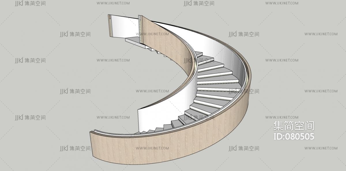 实木踏步楼梯 别墅楼梯 办公室楼梯loft旋转楼梯su草图模型下载