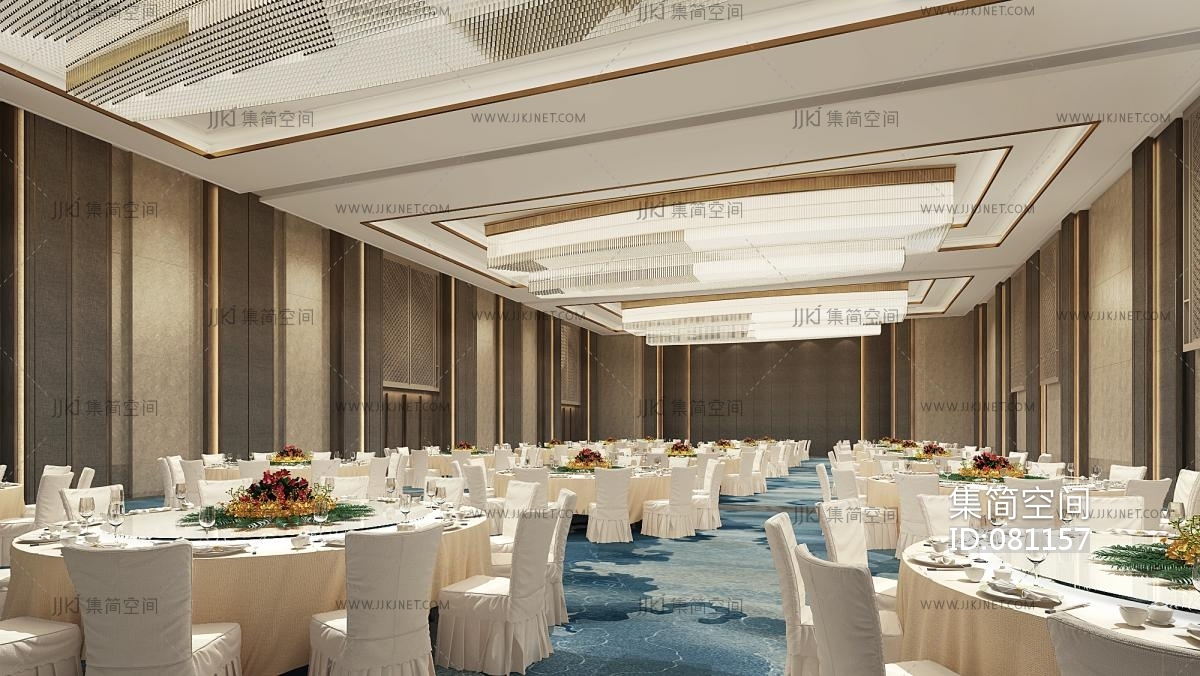 新中式酒店宴会厅,多功能厅3d模型下载