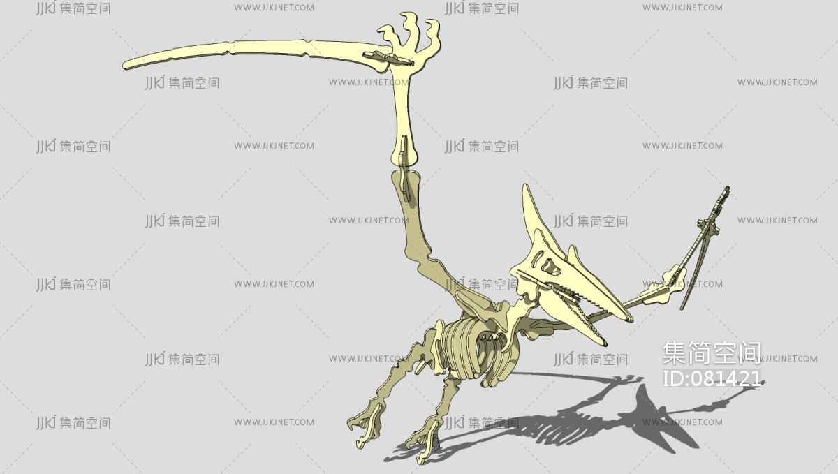 恐龙化石雕塑 恐龙骨架 翼龙su草图模型下载