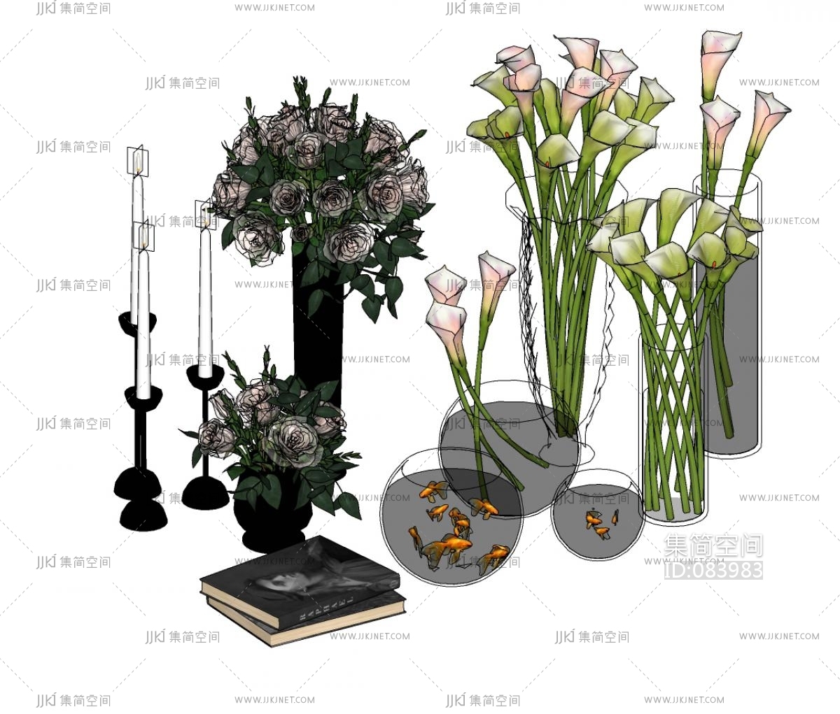 欧式花瓶，插花，花艺， su草图模型下载-【集简空间】「每日更新」