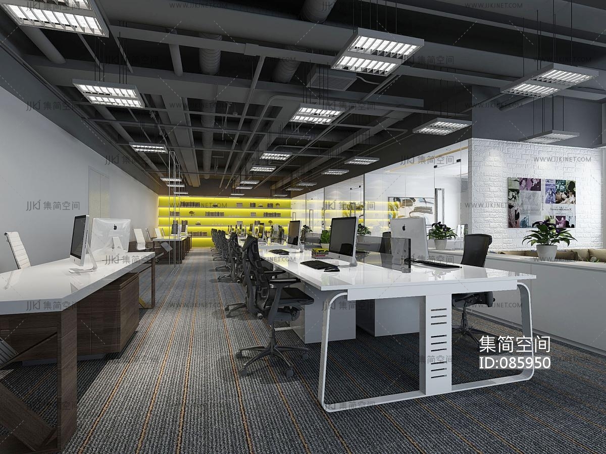 现代敞开式办公区3d模型下载-【集简空间】「每日更新」