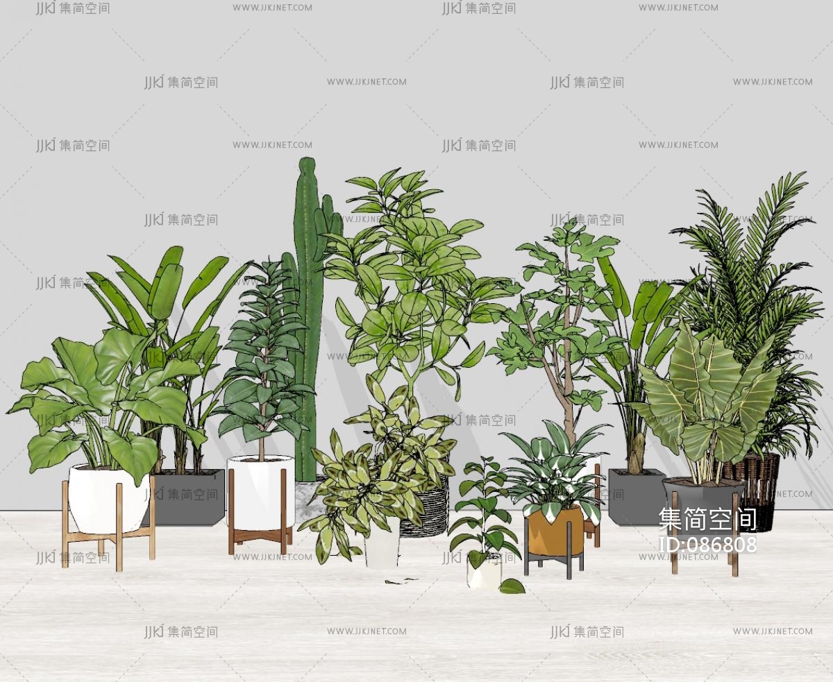 z17-0513北欧绿植盆栽，花盆su草图模型下载-【集简空间】「每日更新」