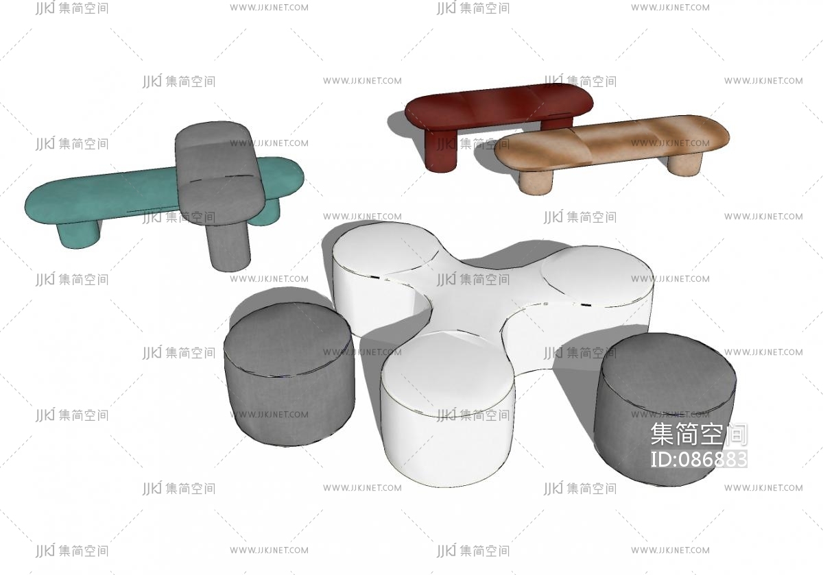 异形沙发公共座椅坐凳su草图模型下载