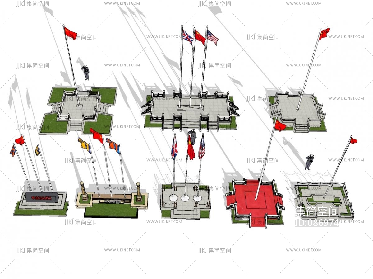3D模型-现代国旗台模型-M0000660102-炫云云模型网