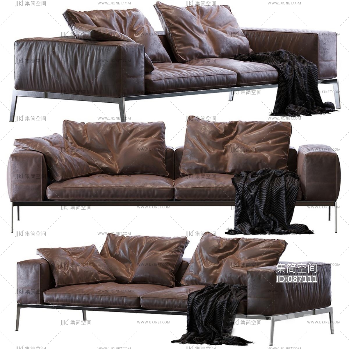 皮革沙发3d模型下载-【集简空间】「每日更新」