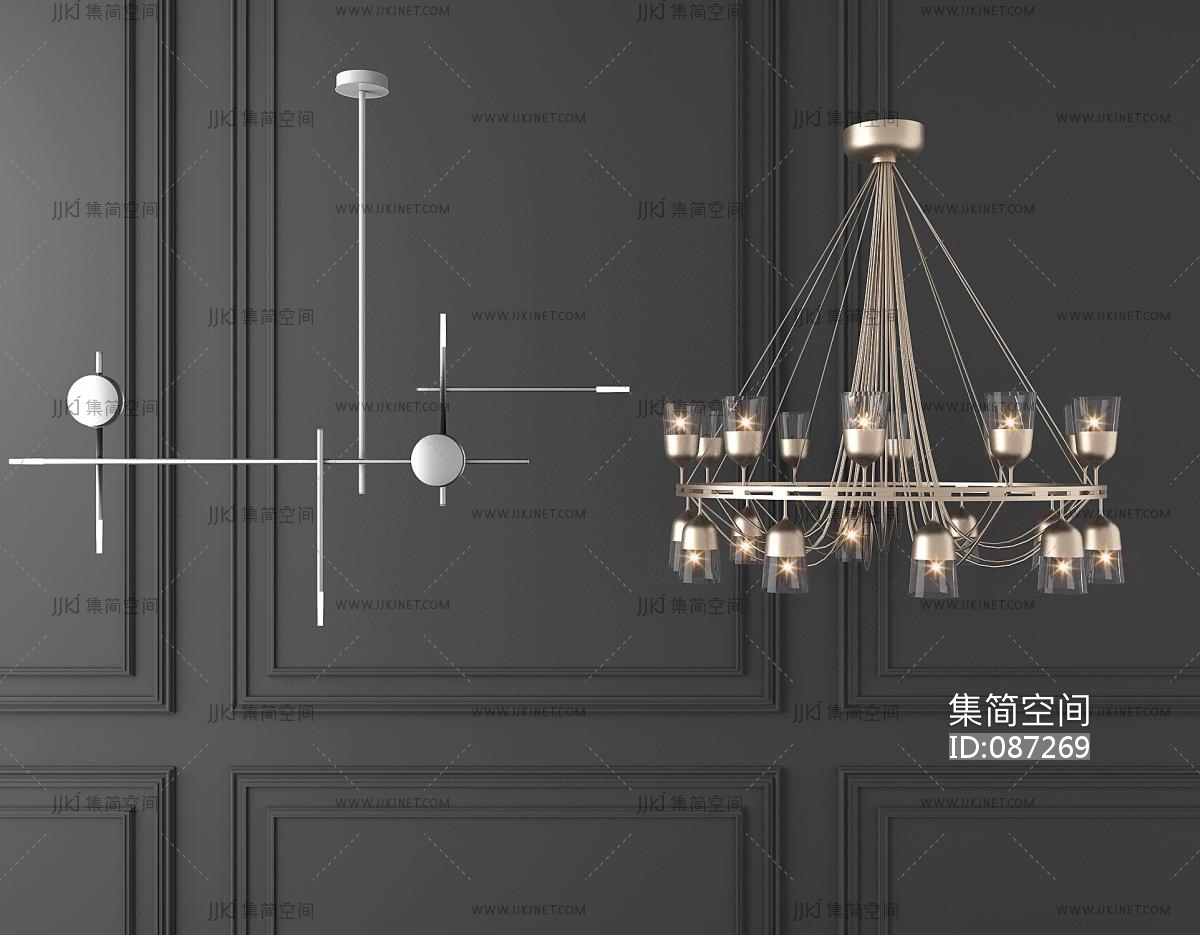 轻奢金属吊灯组合3d模型下载-【集简空间】「每日更新」