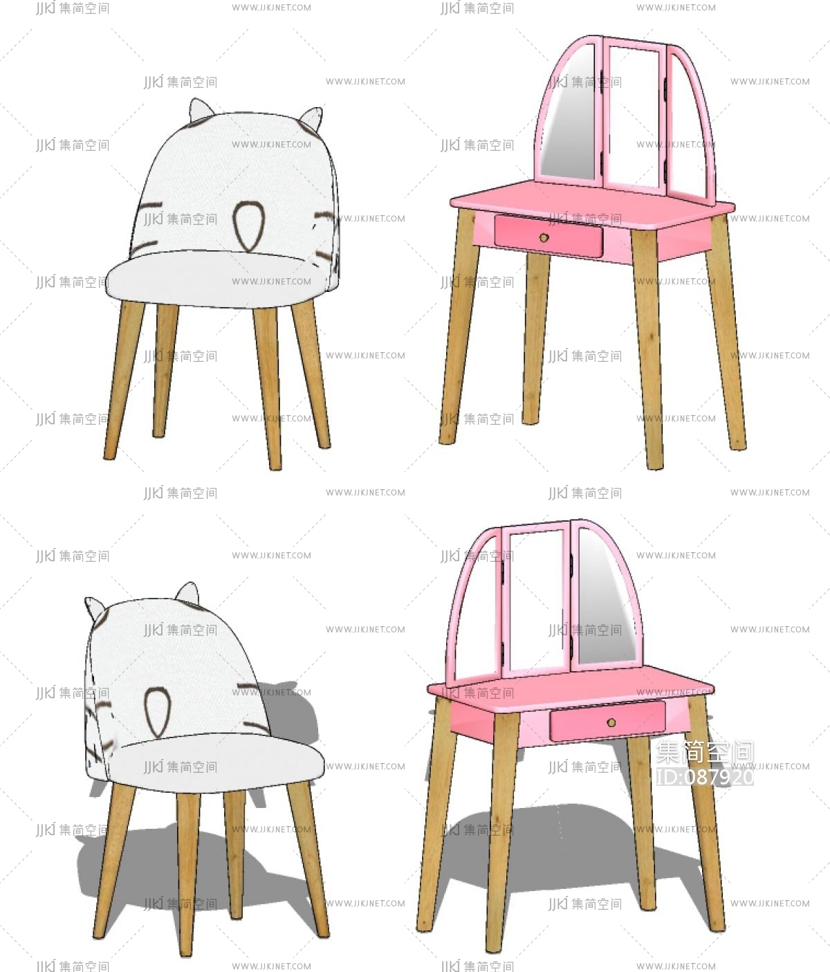 08-0708北欧猫咪儿童桌椅,卡通造型椅子zsu草图模型下载