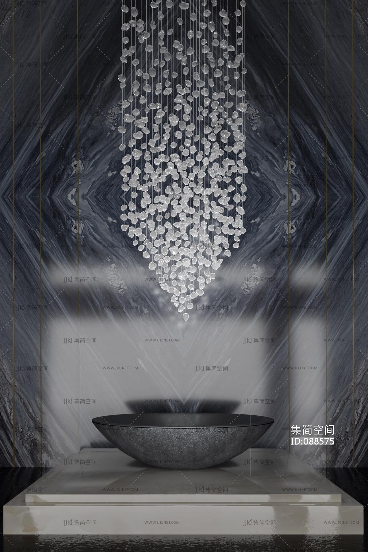 新中式艺术水晶吊灯,吊件,水景3d模型下载-【集简空间】「每日更新」