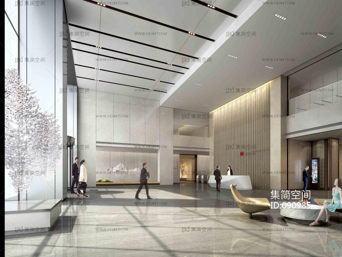 现代办公大堂,大厅,服务台,接待台3d模型下载-【集简空间】「每日更新」