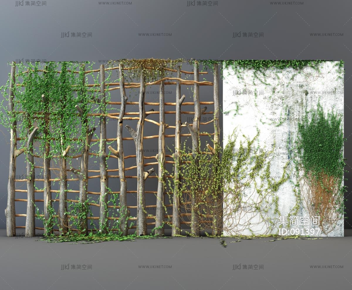 缠绕在水泥柱上的绿色藤蔓植物3d模型下载_模型ID:39371-让提网