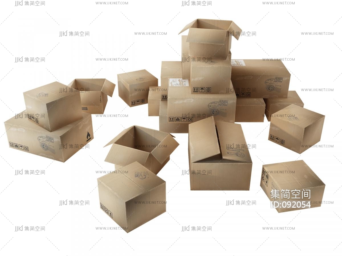 C4D一堆纸箱纸盒子包装模型-菜鸟C4D