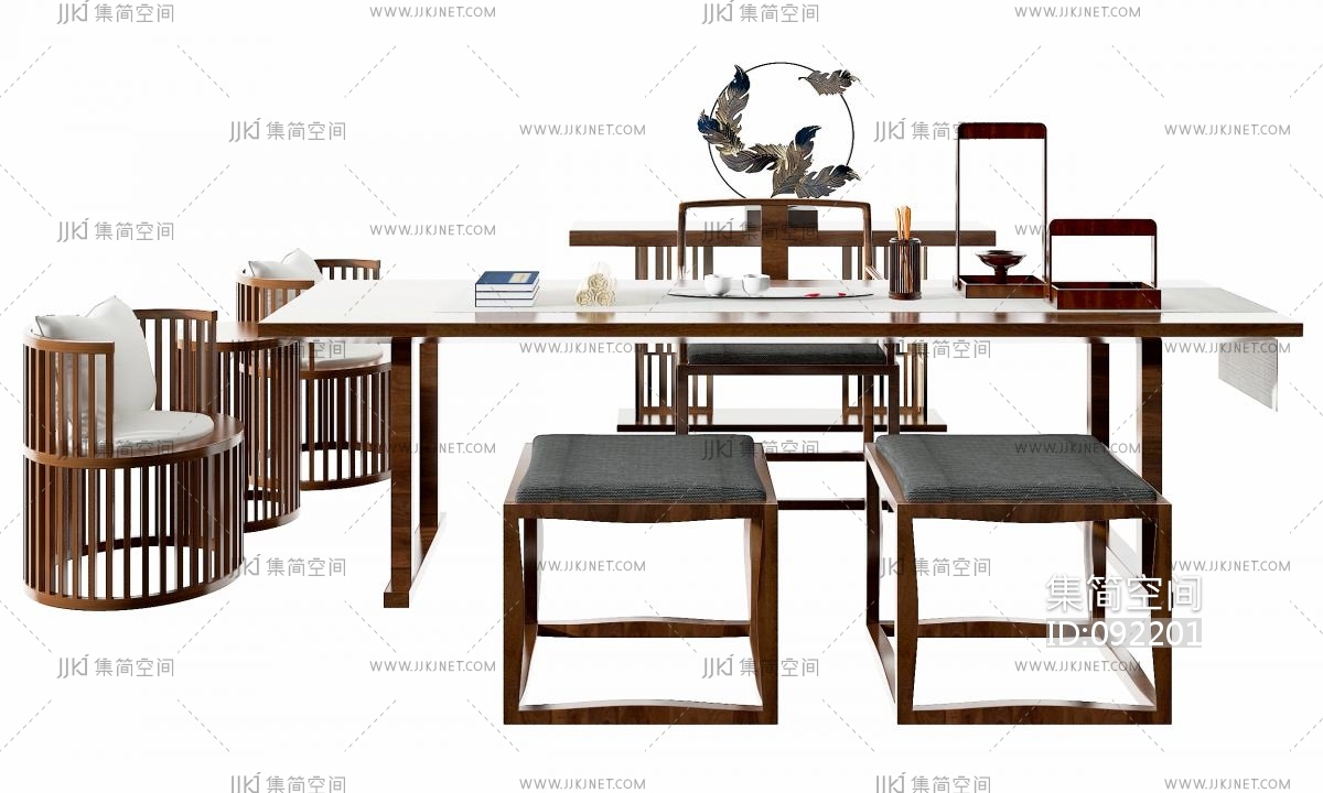 新中式实木书桌椅3d模型下载-【集简空间】「每日更新」