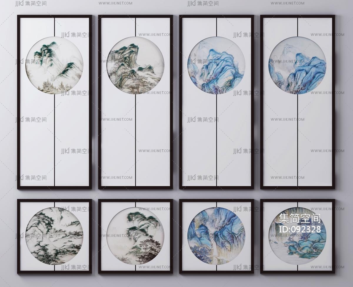 新中式山水装饰画3d模型下载-【集简空间】「每日更新」