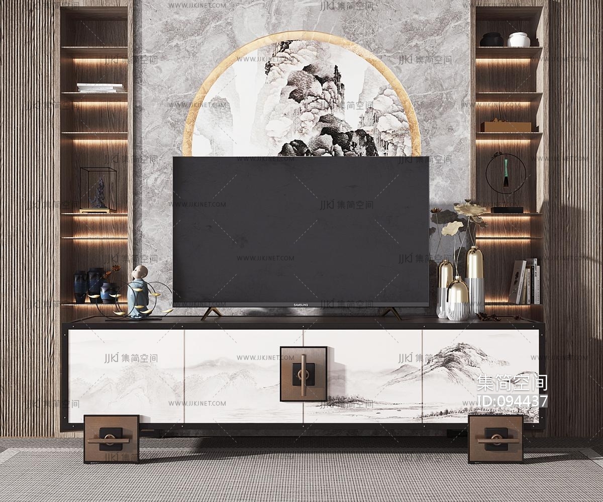 锦州方林装饰新中式电视背景墙效果图|空间|室内设计|方林装饰集团 - 原创作品 - 站酷 (ZCOOL)