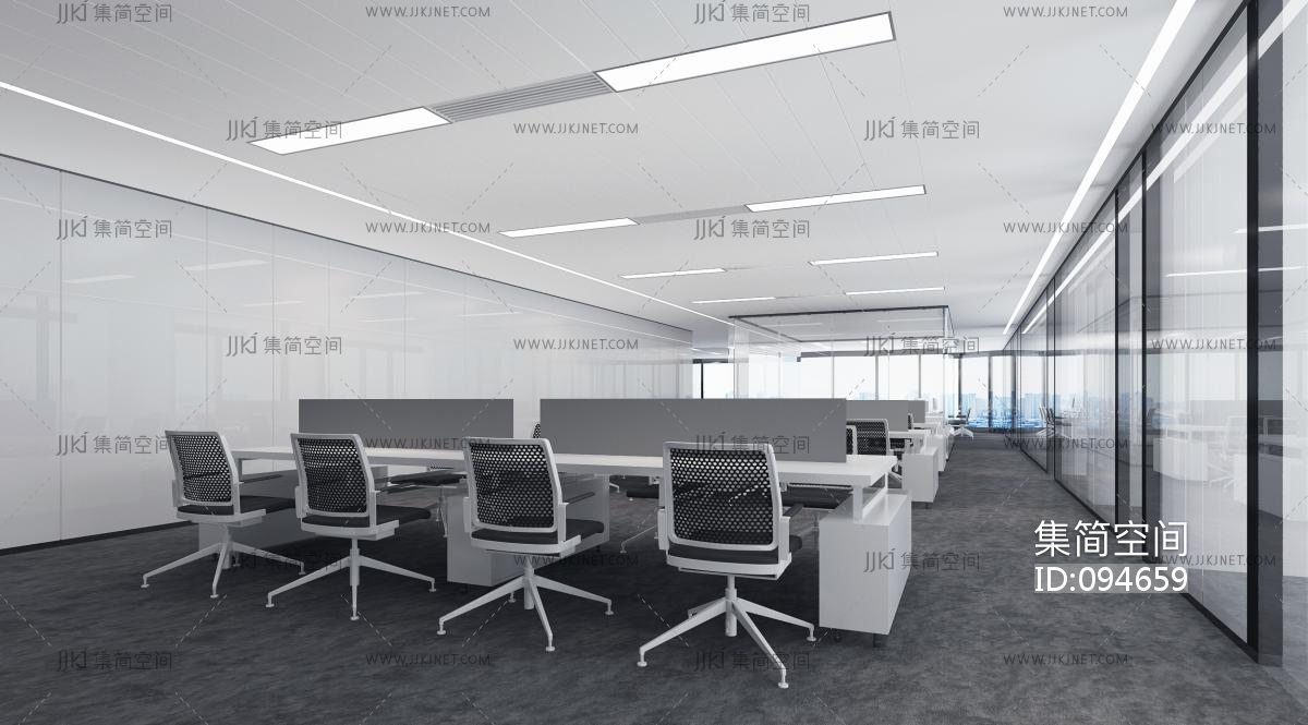 现代敞开式办公室3d模型下载-【集简空间】「每日更新」