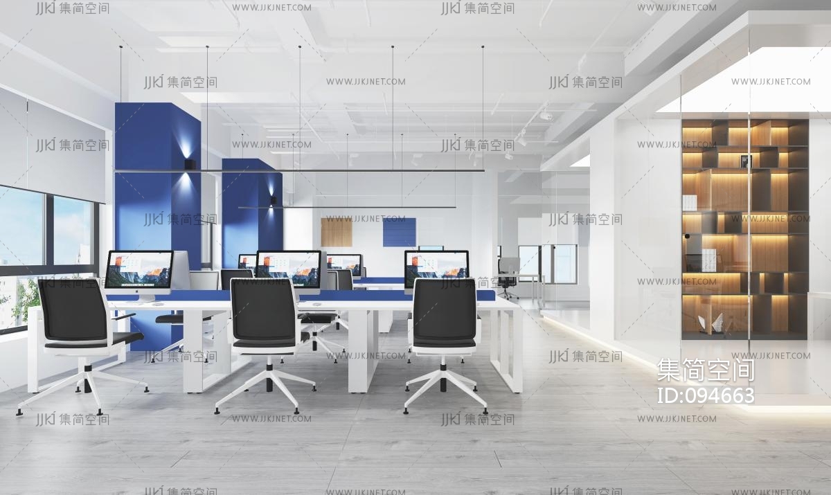 现代敞开式办公区3d模型下载-【集简空间】「每日更新」