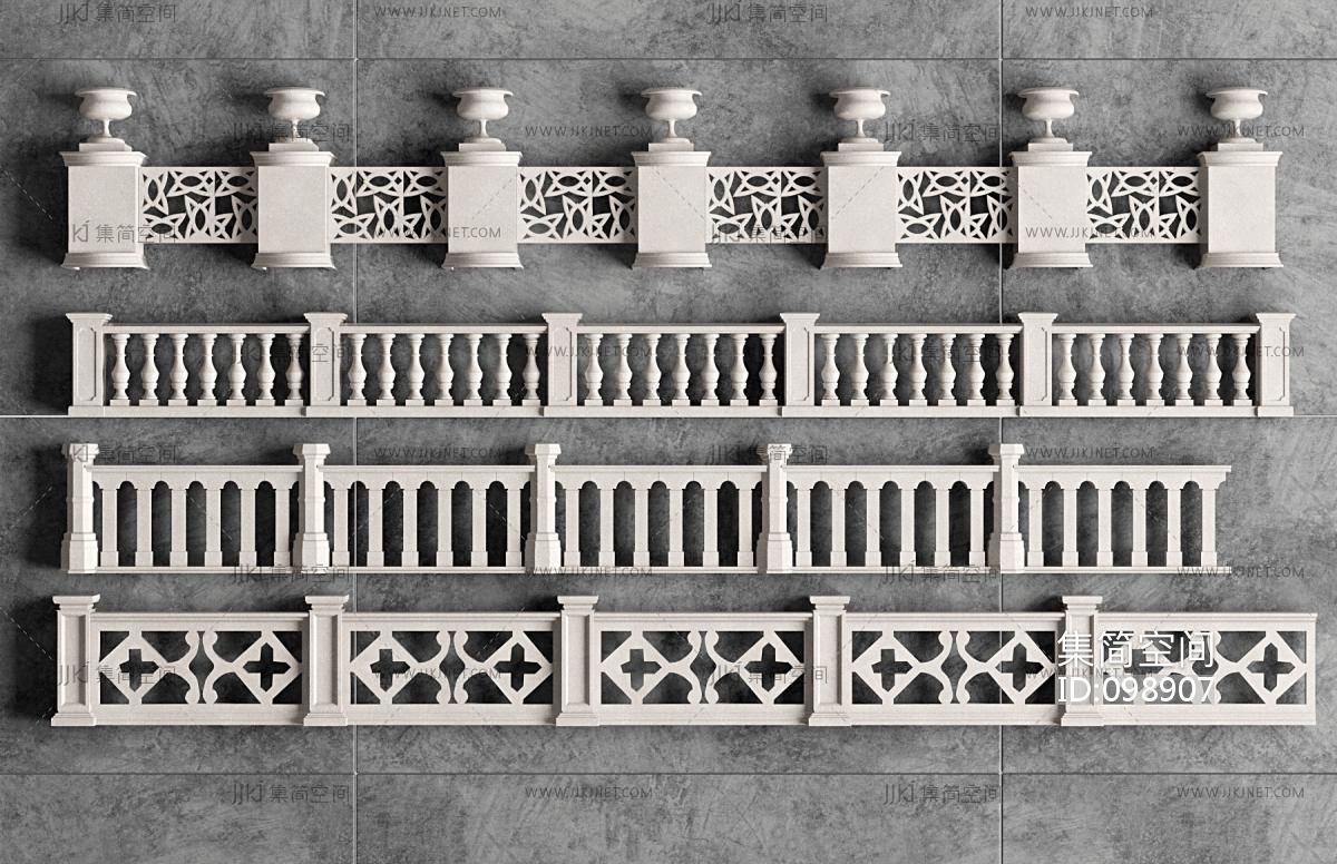 欧式法式楼梯，栏杆组合3d模型下载-【集简空间】「每日更新」