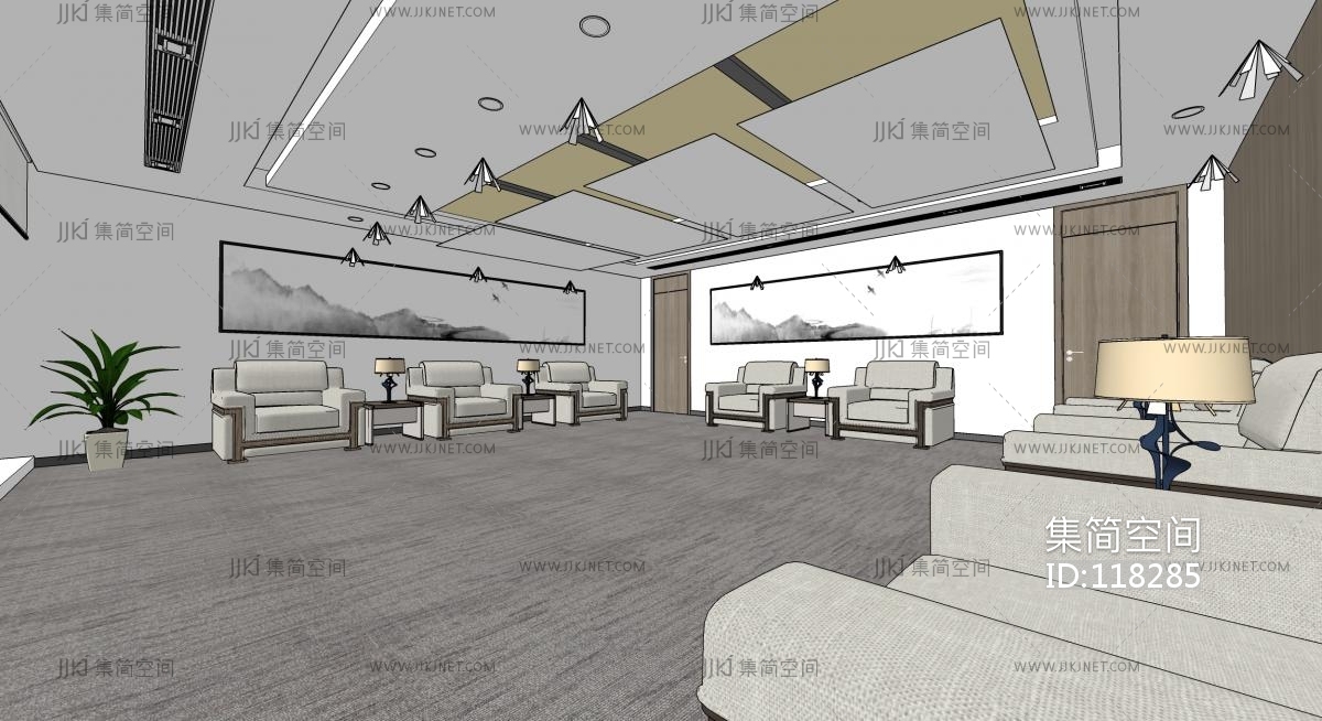 25新中式贵宾接待室，沙发su草图模型下载-【集简空间】「每日更新」
