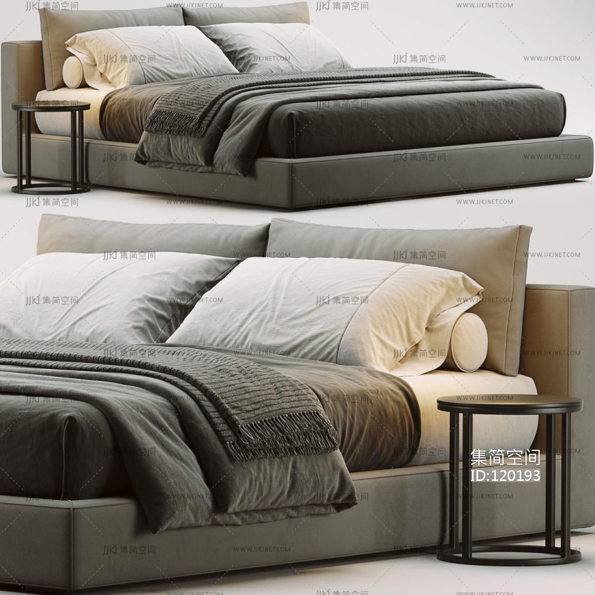 minotti 现代布艺双人床 床具 su草图模型下载-【集简空间】「每日更新」