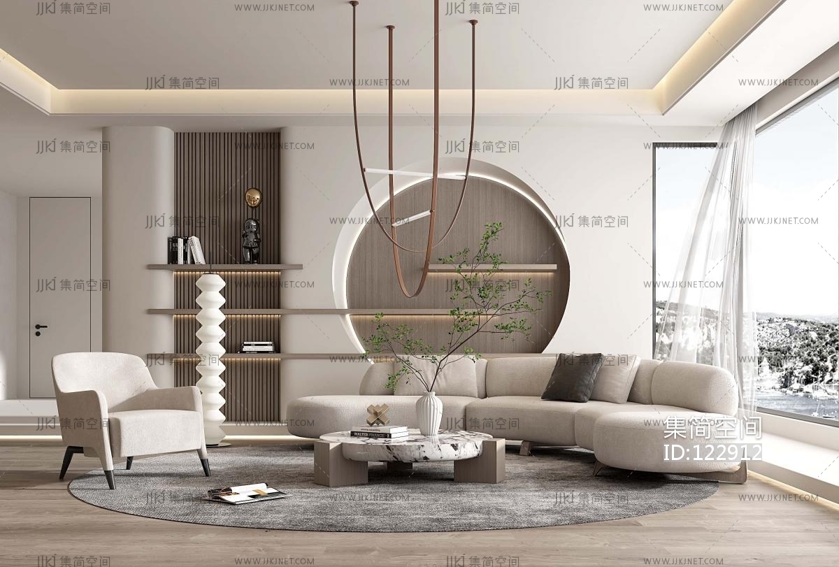 17现代客厅组合沙发，弧形沙发cr，3d模型下载-【集简空间】「每日更新」
