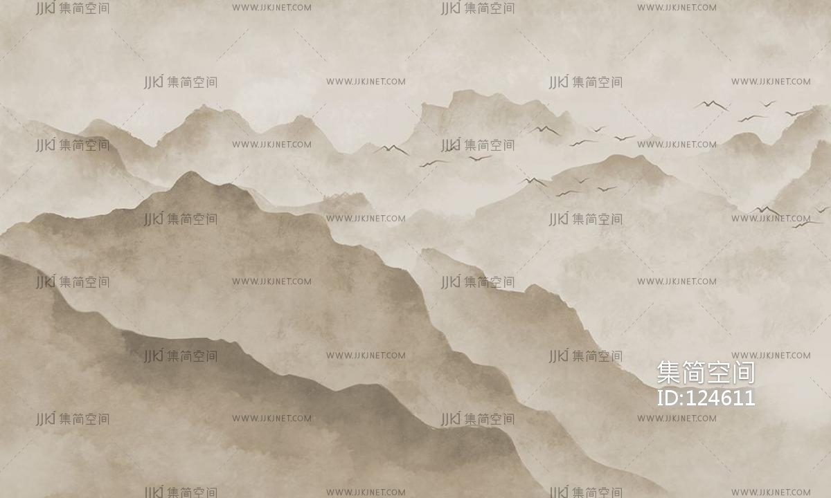 新中式山脉背景壁纸壁布壁画屏风画 (4)