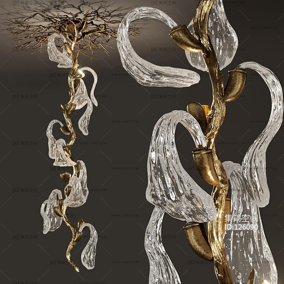 现代树叶植物水晶装饰吊灯3d模型下载-【集简空间】「每日更新」