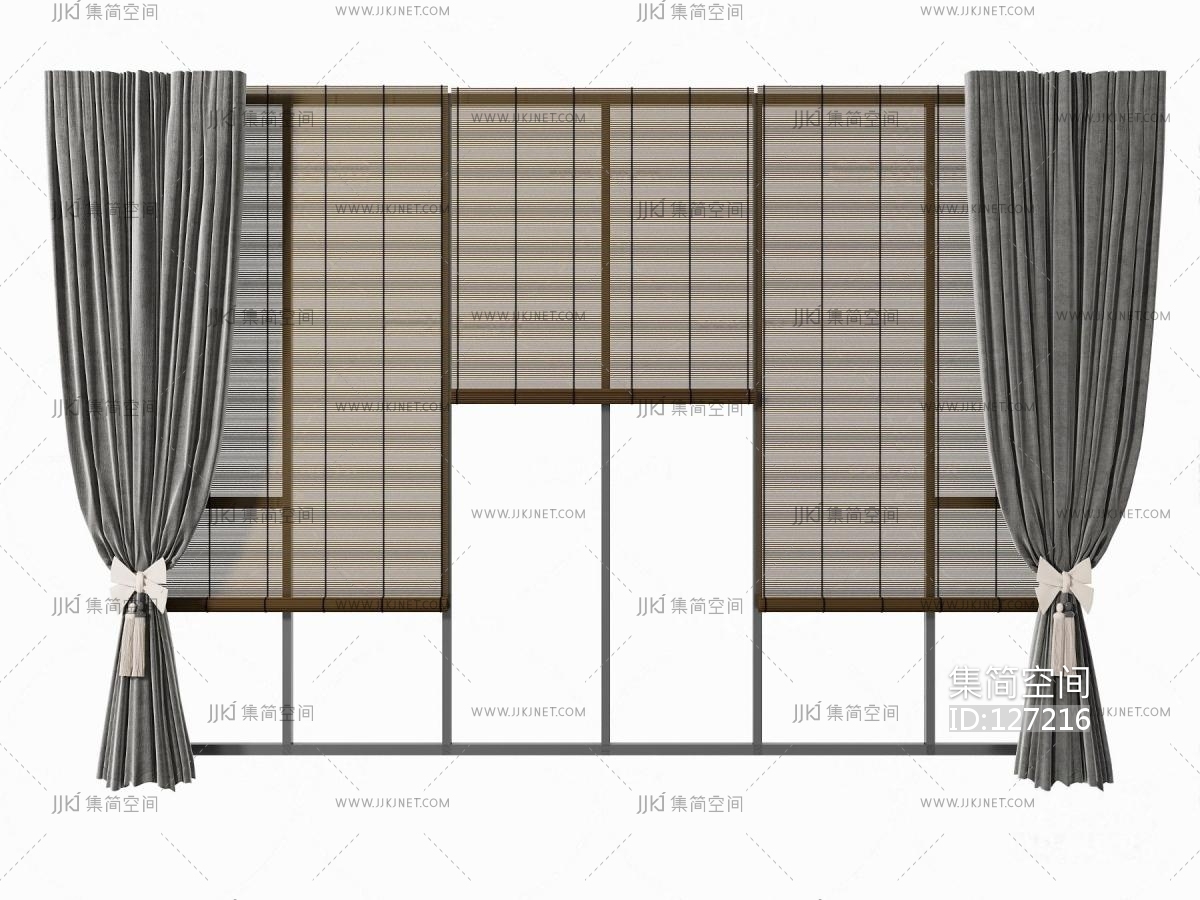 新中式竹帘窗帘su草图模型下载-【集简空间】「每日更新」