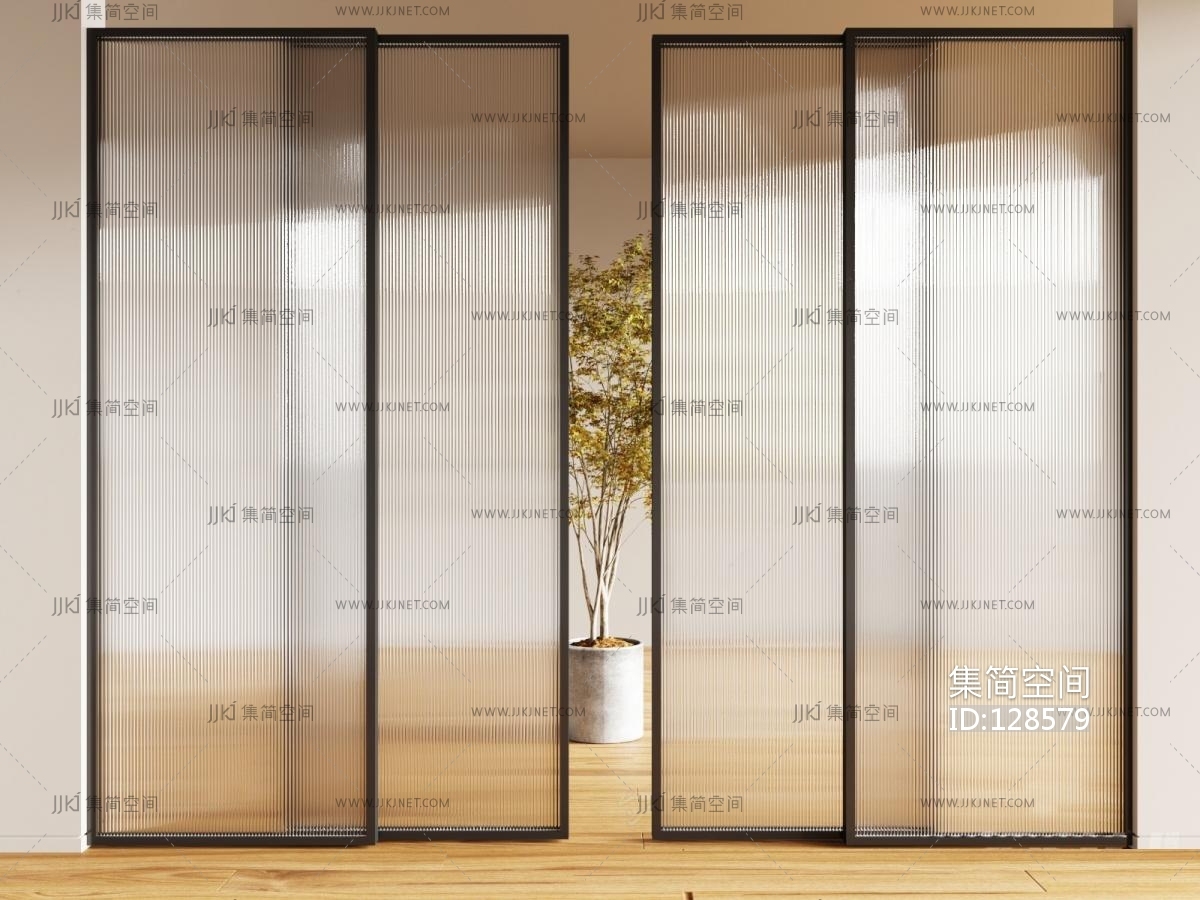 现代长虹玻璃门平开门3d模型下载-【集简空间】「每日更新」