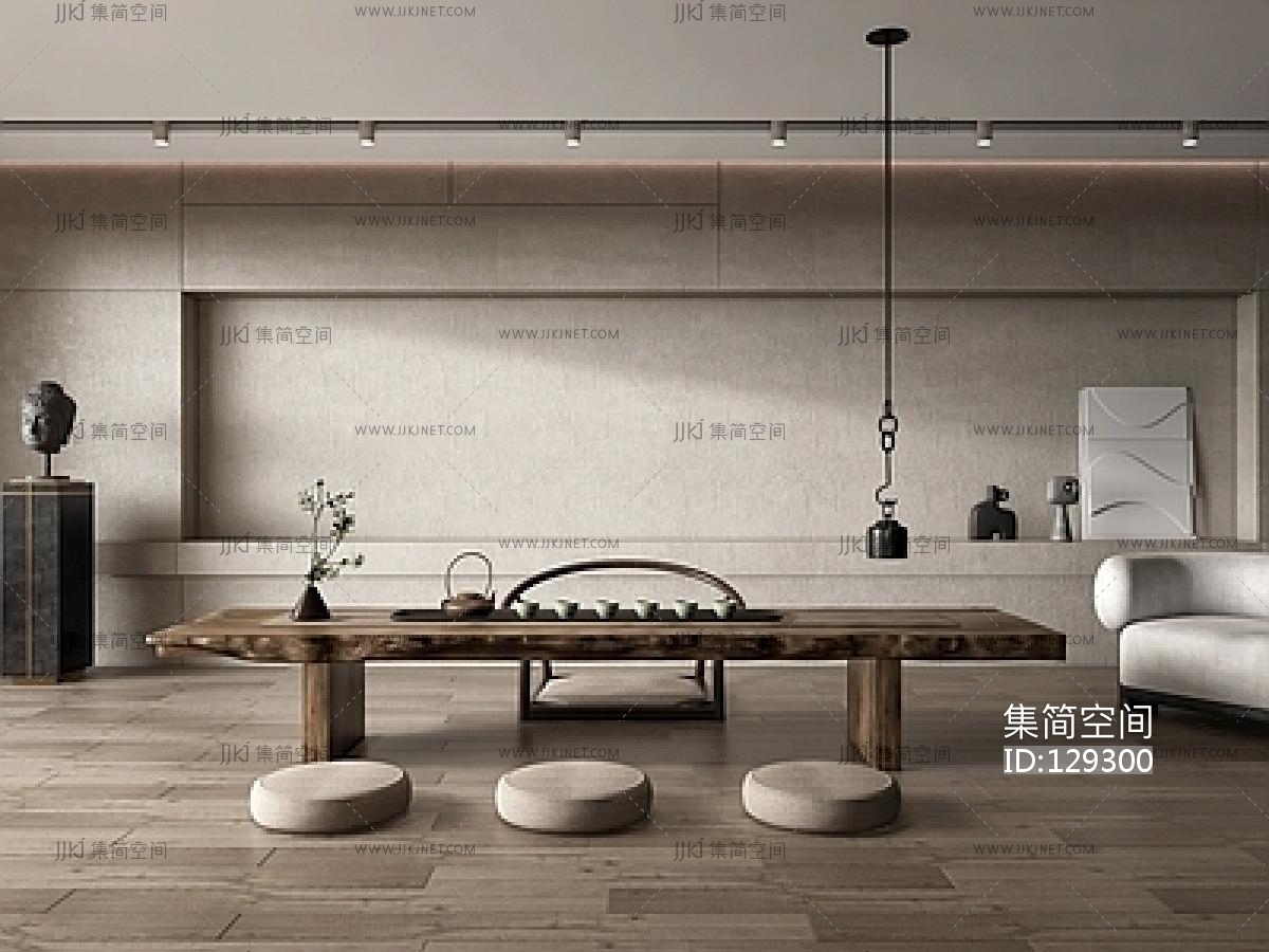 新中式茶室su草图模型下载-【集简空间】「每日更新」