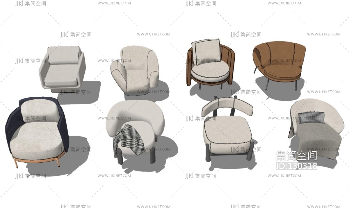 现代单人沙发组合su模型su草图模型下载-【集简空间】「每日更新」