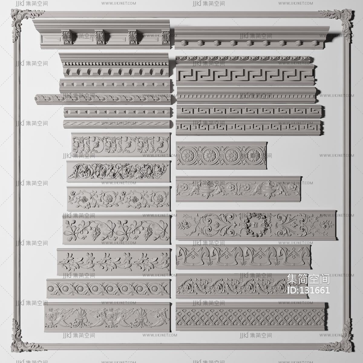 法式石膏雕花 角线3d模型下载_ID13022009_3dmax免费模型-欧模网