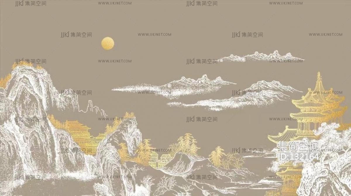 1新中式山水，山脉北京壁纸壁布背景画， (4)