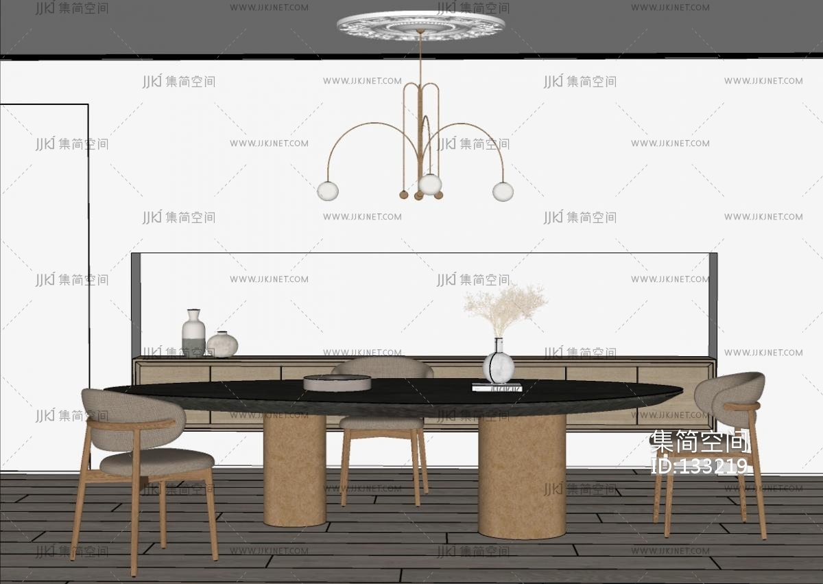 现代极简餐厅,餐桌椅组合su草图模型下载-【集简空间】「每日更新」