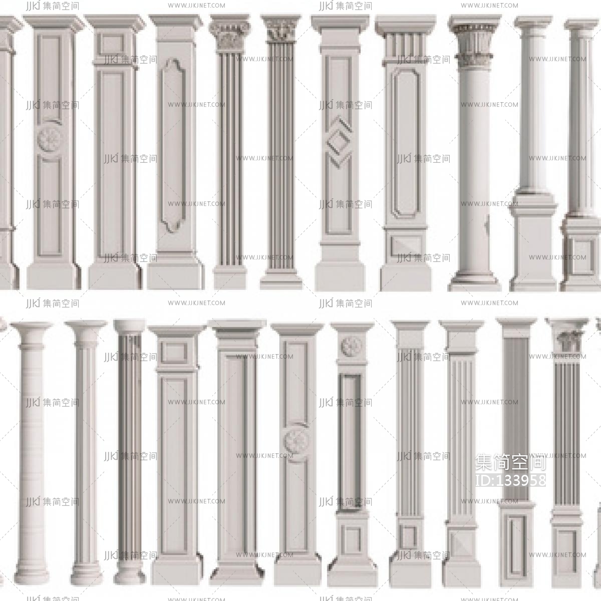 欧式罗马柱柱头圆柱雕花柱3d模型-免费3dmax模型库-欧模网