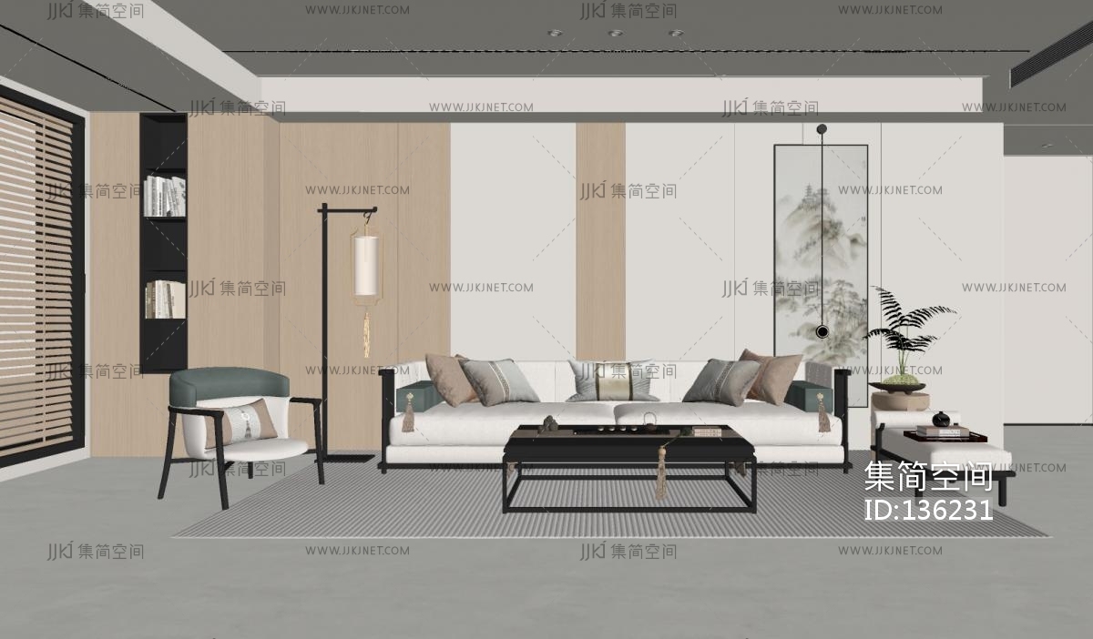 新中式禅意家居客厅SU模型