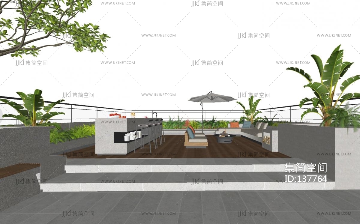 现代屋顶花园SU模型su草图模型下载-【集简空间】「每日更新」