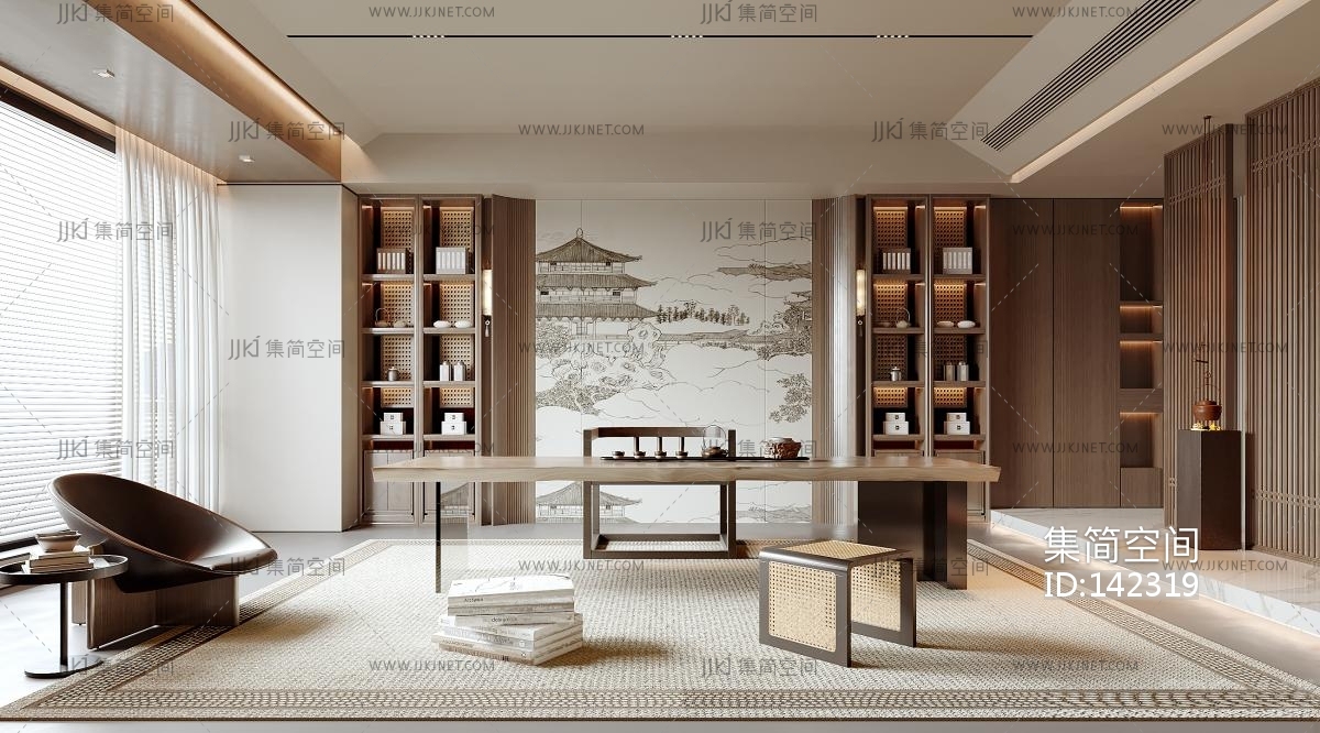 新中式茶室3d模型下载-【集简空间】「每日更新」