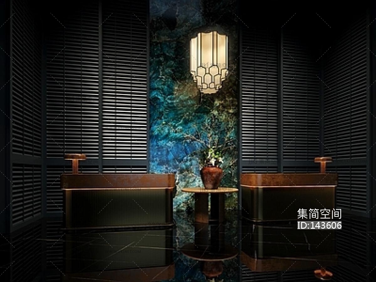 新中式接待前台SU模型su草图模型下载-【集简空间】「每日更新」