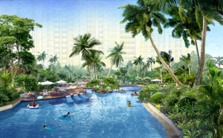04游泳池水热带植物椰子树psd文件下载