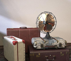 美式现代复古行李箱皮箱风扇台扇组合