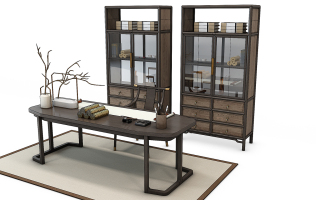 H08-1222新中式书桌椅书柜书房