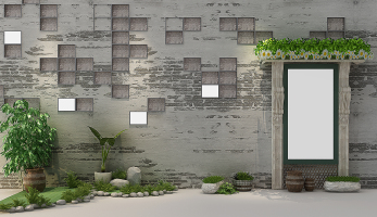 Z01-1222中式景观造型植物造景砖墙