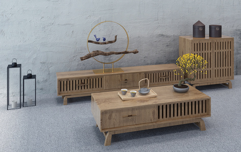 H25-0102新中式电视柜子落地灯摆件