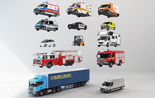 H18-0215車輛貨車，消防車，救護車，警車房車叉車組合