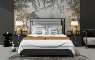 H30-0220新中式床床头柜卧室台灯背景画