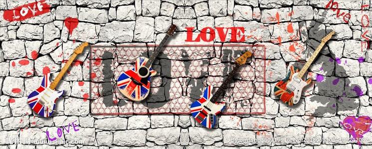 工业风酒吧餐厅涂鸦墙面砖墙涂鸦图案 (56)