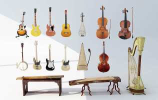 Z15-0510现代小提琴吉他古筝竖琴乐器组合