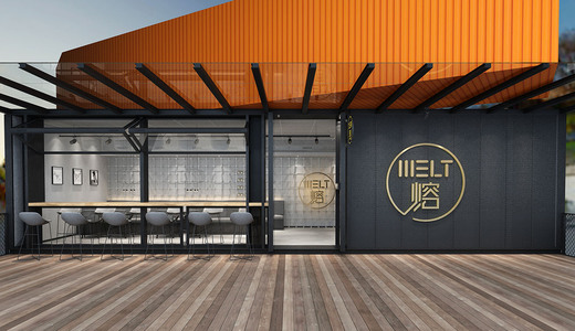 Z03-0513现代工业风饮品店咖啡厅餐厅门头