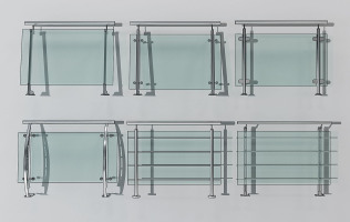 H08-0528现代不锈钢玻璃栏杆扶手组合